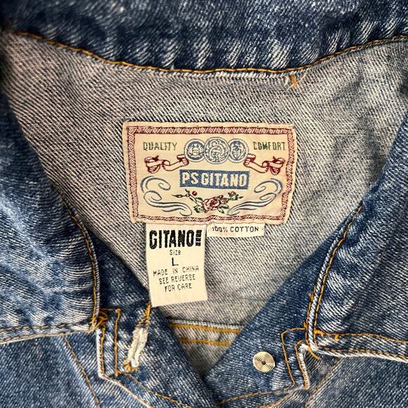 Gitano Denim Vest Size L Vintage 90s Button Front Pockets Cotton - Picture 3 of 8